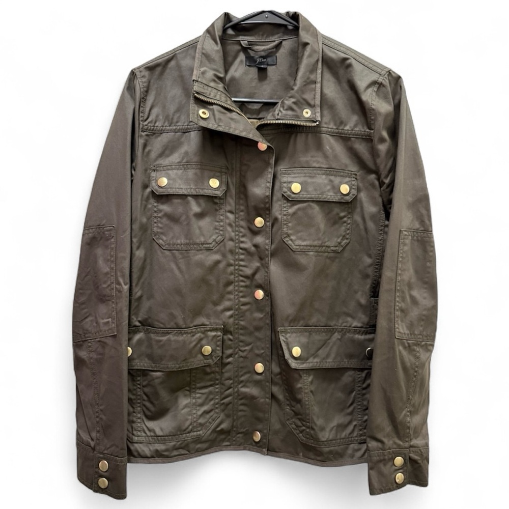 J.Crew Downtown Field Jacket in Olive Green with Gold Snap Buttons Like New